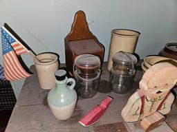 Shelf & Cabinet Top Contents - Vintage Glassware & Wooden Decor