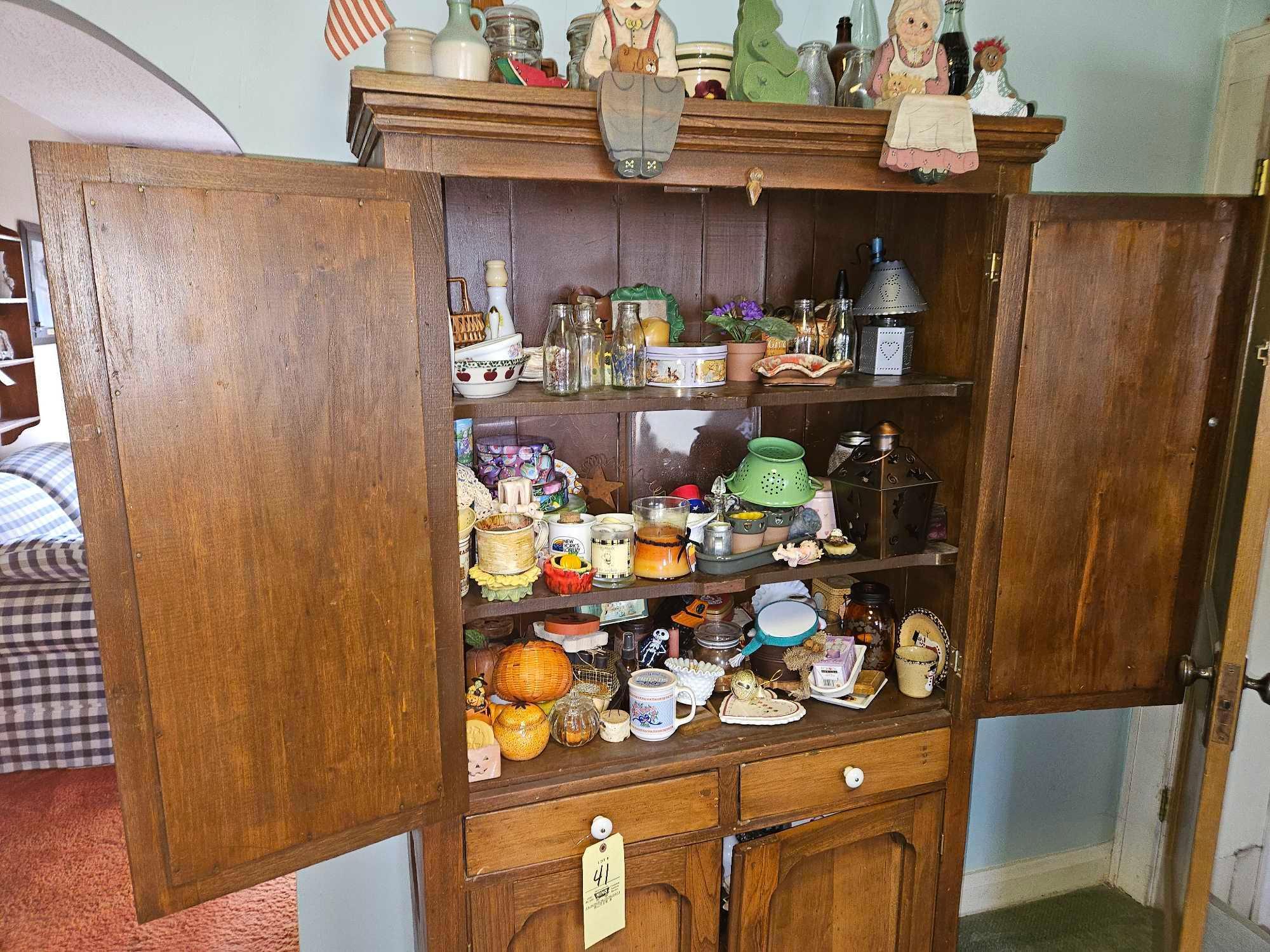 Vintage Oak Kitchen Cabinet - Contents not included in this lot.