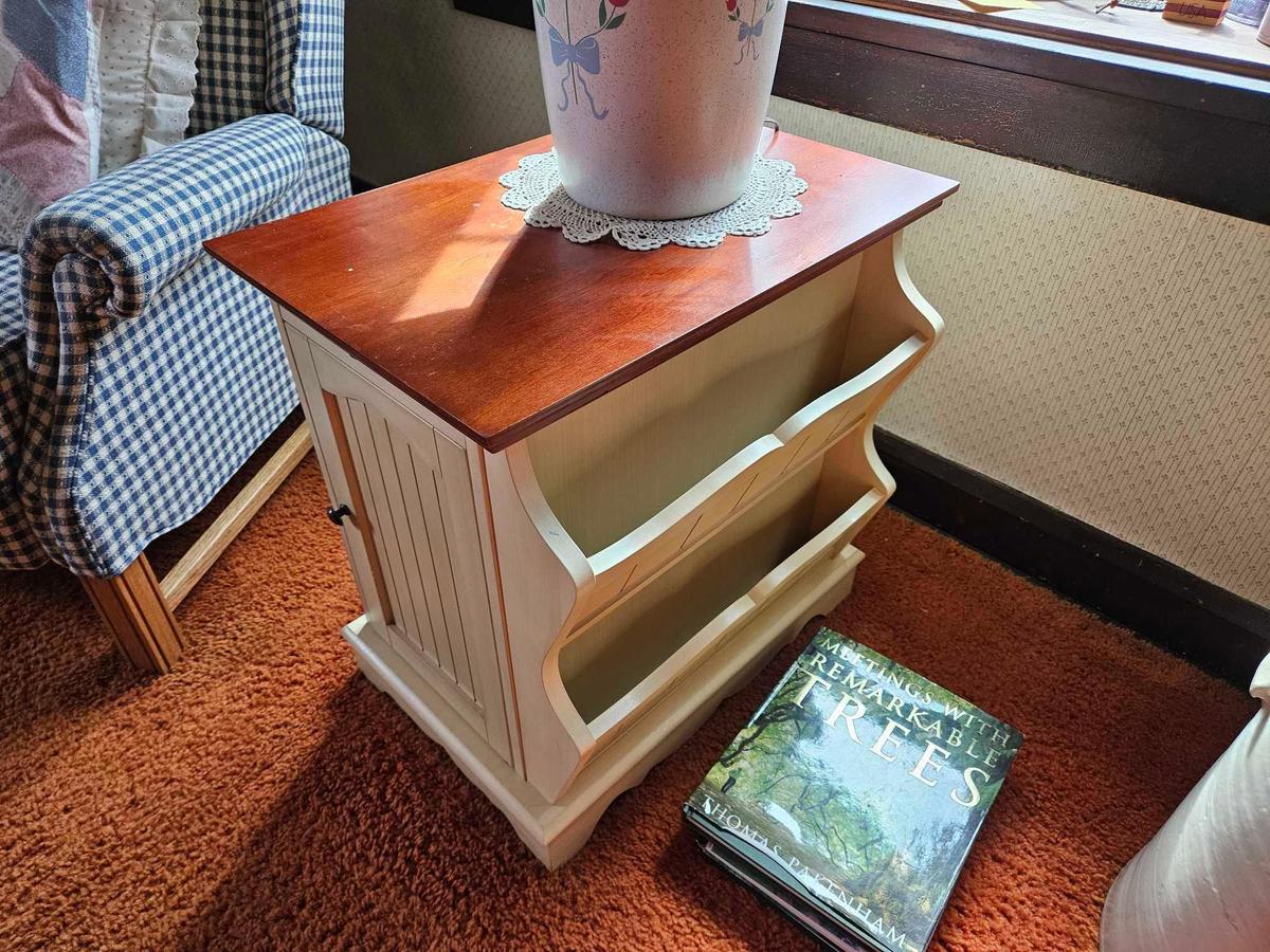 2 Colonial Style Side Tables w/ Built-in Magazine Racks