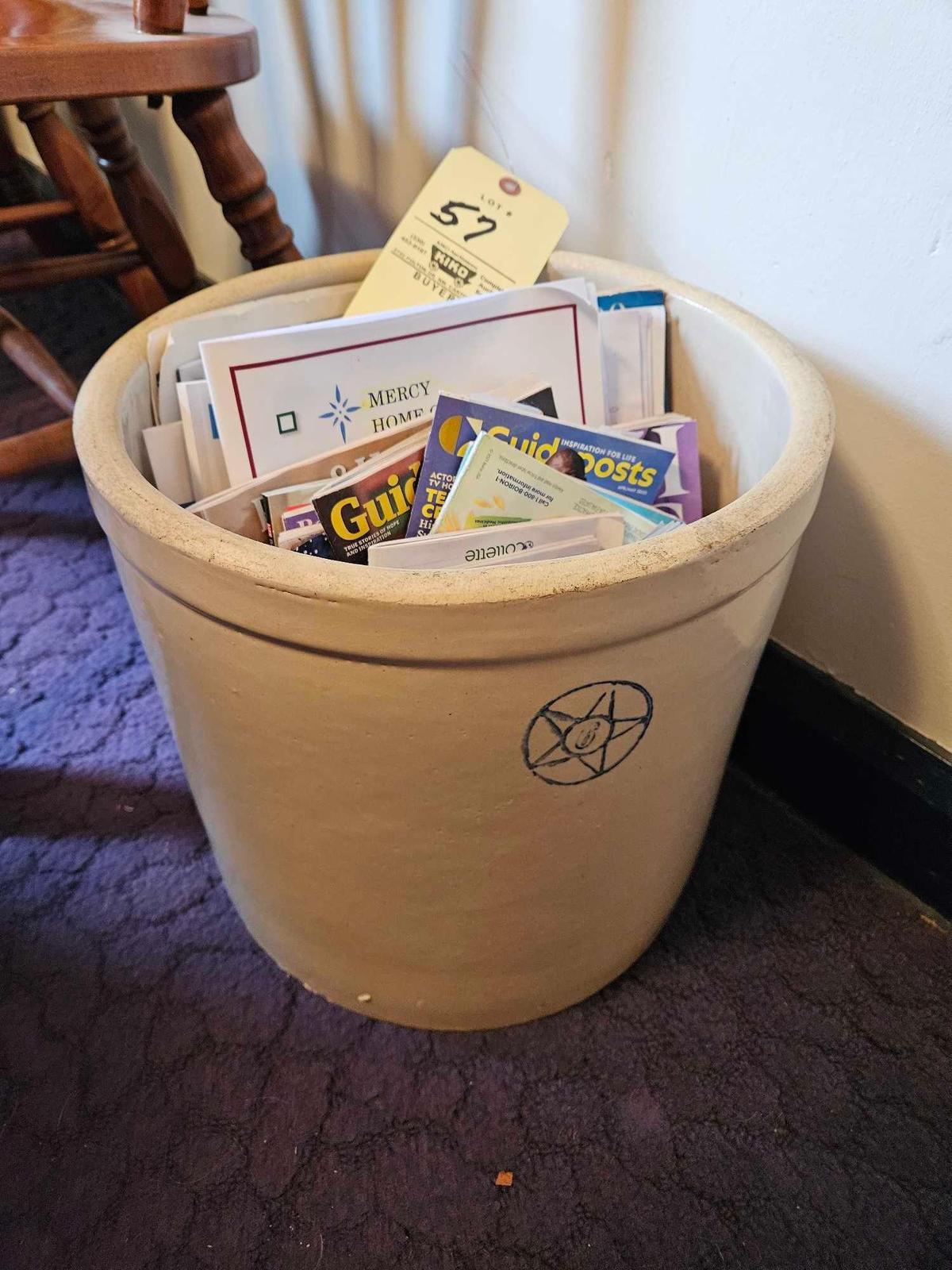 Vintage 6 Gallon Crock w/ Magazines - No Visible Chips or Cracks