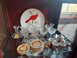 Contents of Display Case - Glassware, Stemware, China Pieces, & Holiday Decor