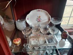 Contents of Display Case - Glassware, Stemware, China Pieces, & Holiday Decor