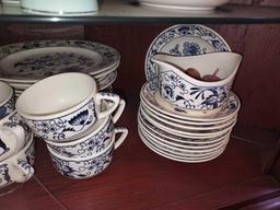 Top 2 Shelves & Bottom Shelf of Display Cabinet - Tea Set & Decorative Glassware