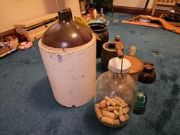 Assortment of Crocks, Insulators, & Glass Jug - Most Have Small Chips And/Or Cracks