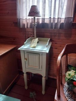 Small Painted Wooden Stand, Wooden Chair, Small Stool, & Hanging Items