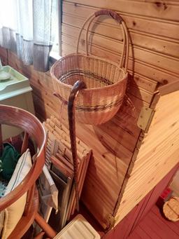 Small Painted Wooden Stand, Wooden Chair, Small Stool, & Hanging Items