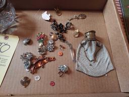 Early Vintage Metal Coin Purse & Small Assortment of Costume Jewelry