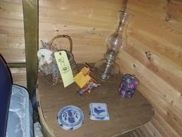 Vintage Wicker Basket, Small Oil Lamp, & Small Decor