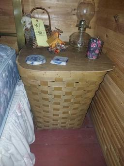 Vintage Wicker Basket, Small Oil Lamp, & Small Decor