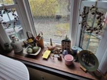 Window Sill Contents - Henry McKenna Whiskey Bottle, Glassware, & Small Decor