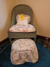 Wicker Cushioned Chair & Footrest