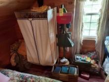 Corner Contents - Clothes Rack, Clothes, Vintage Books, Bedding, & Rugs