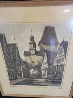 Ernst Geissendorfer Color Etching Rottenburg, Germany pencil signed by the artist