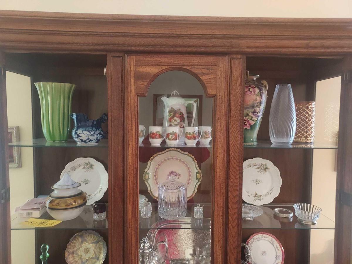 Contents of Top 2 China Cabinet Shelves - Vases, Glassware, Plates, & more