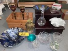 glassware, wooden crate, wooden stairs shelf