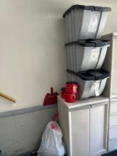 recycle bins and storage cabinet