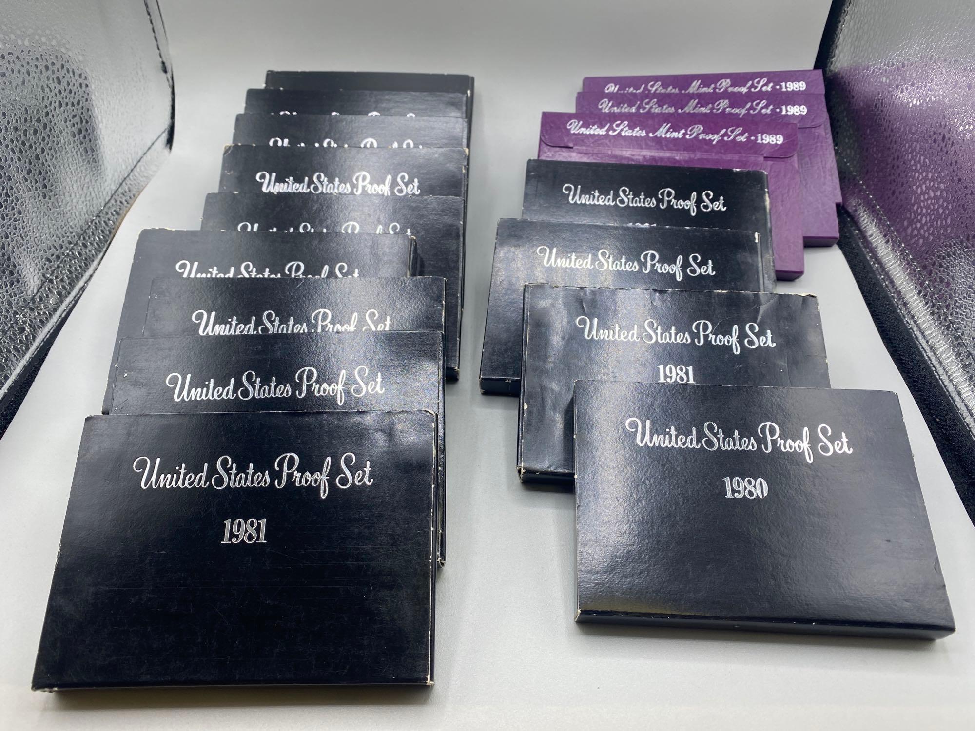 U.S. Proof Sets 1971 to 1992 multiples of some years and missing other years (48 total)