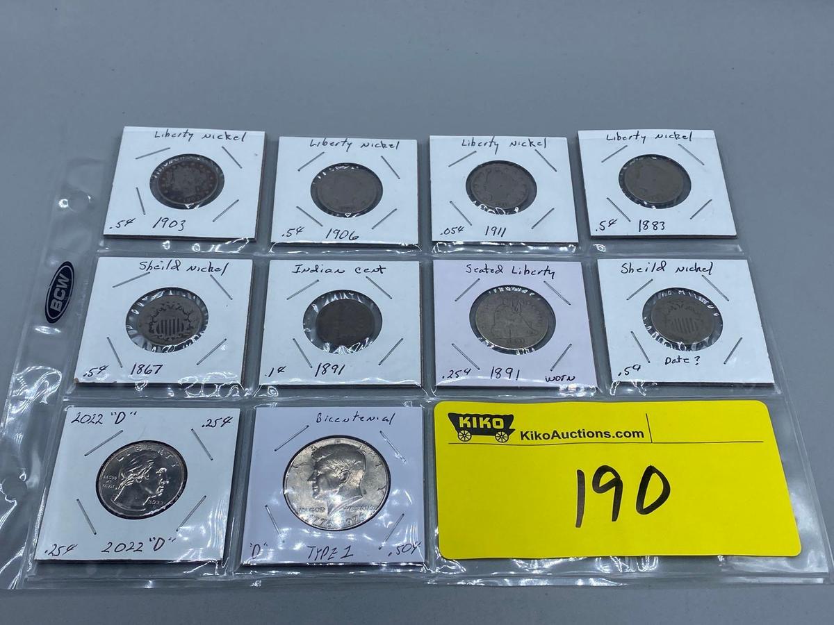 Seated Liberty Quarter, Shield, V, Buffalo Nickels, Indian Head Cent, modern Coins