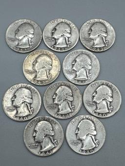 Silver Washington Quarters bid x10