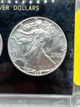 100 Years of U.S. Silver Dollars 1888o Morgan & 1988 Silver Eagle