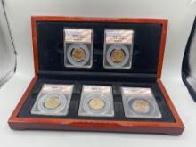 5 Graded Presidential Dollars SP69 in Wood Display Case