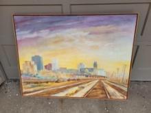 1983 T.A Labbe oil on canvas Akron skyline scene