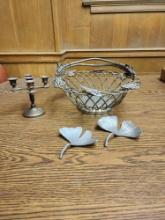 Pair of Don Drumm Ginkgo Pewter Leaves Mini brass candle holder lot
