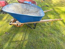 blue metal wheel barrow