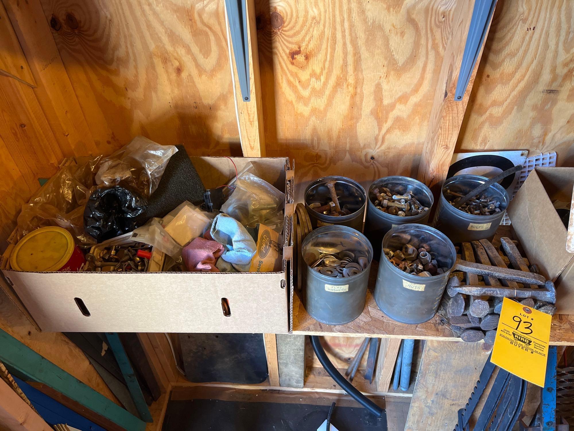 Assorted Hardware, Lumber, Bolts, Ladder Jacks