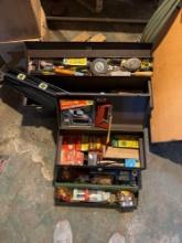 2 Kennedy tool boxes loaded with tools, electric drills, spool of wire