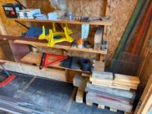 lumber, assorted steel, hardware on shelves remaining contents of 3 sheds