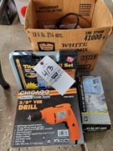 Electric drills, bit set, socket set