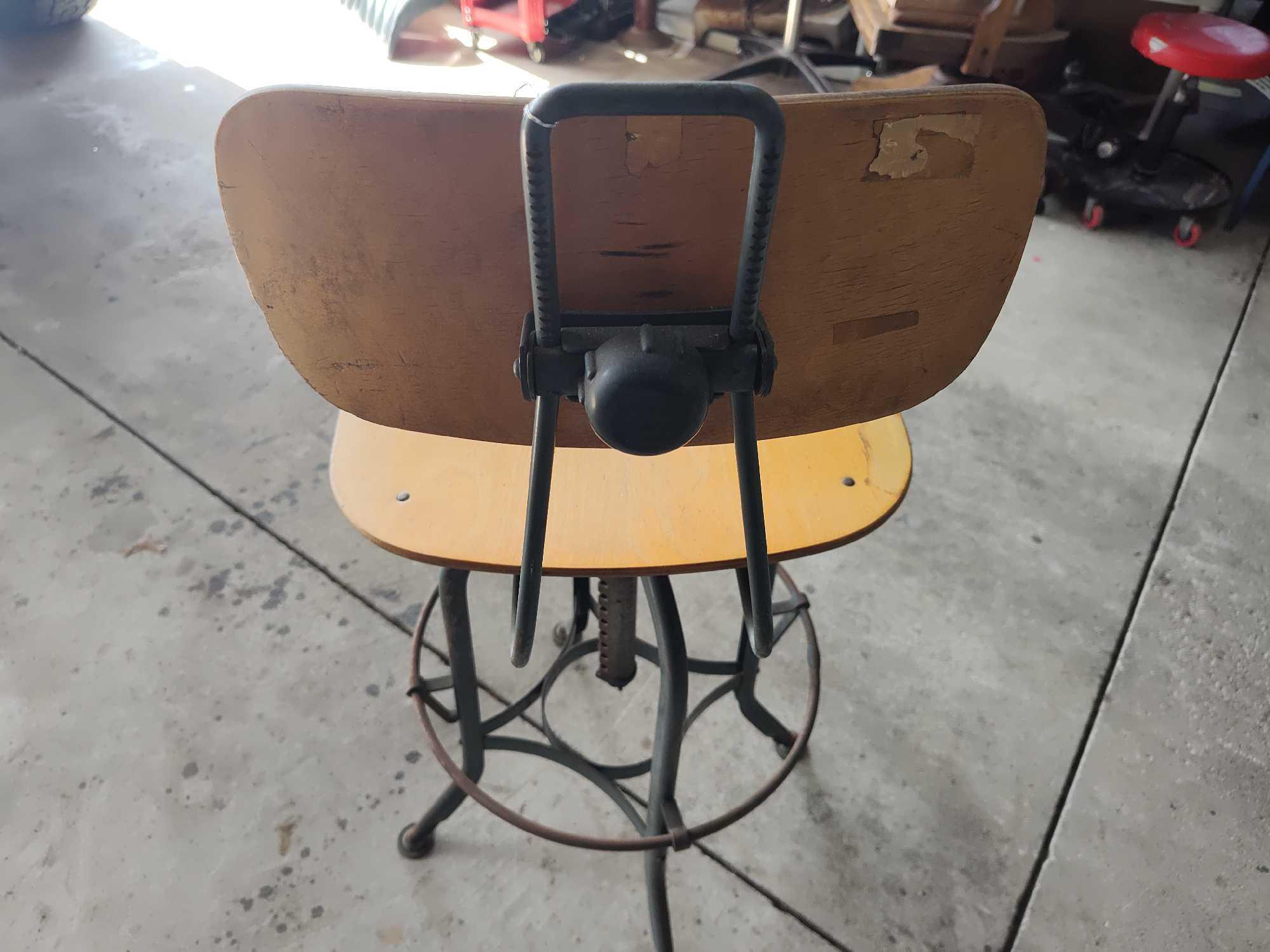 Vintage Toledo Stool W/ Back Industrial Adjustable