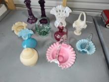 Fenton Glass Coin Spot, Cruet, Basket, Vase,