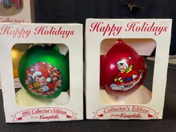 Holiday and Campbell soup ornaments