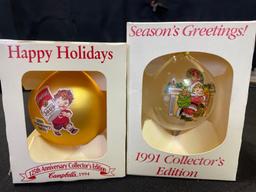 Holiday and Campbell soup ornaments
