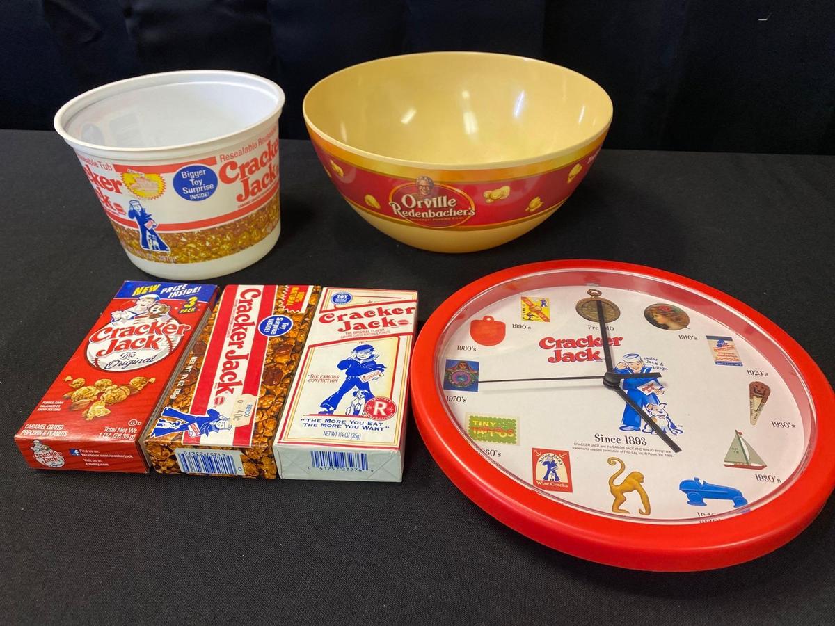 Cracker Jack Advertisement & Orville Rednbachers Pop Corn Bowl