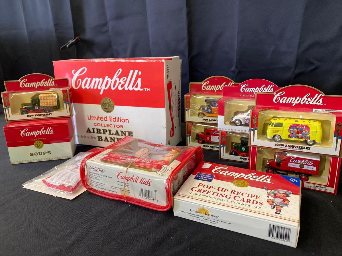 Campbell's Soup Trucks, Doll, Recipe Book, Airplane Bank