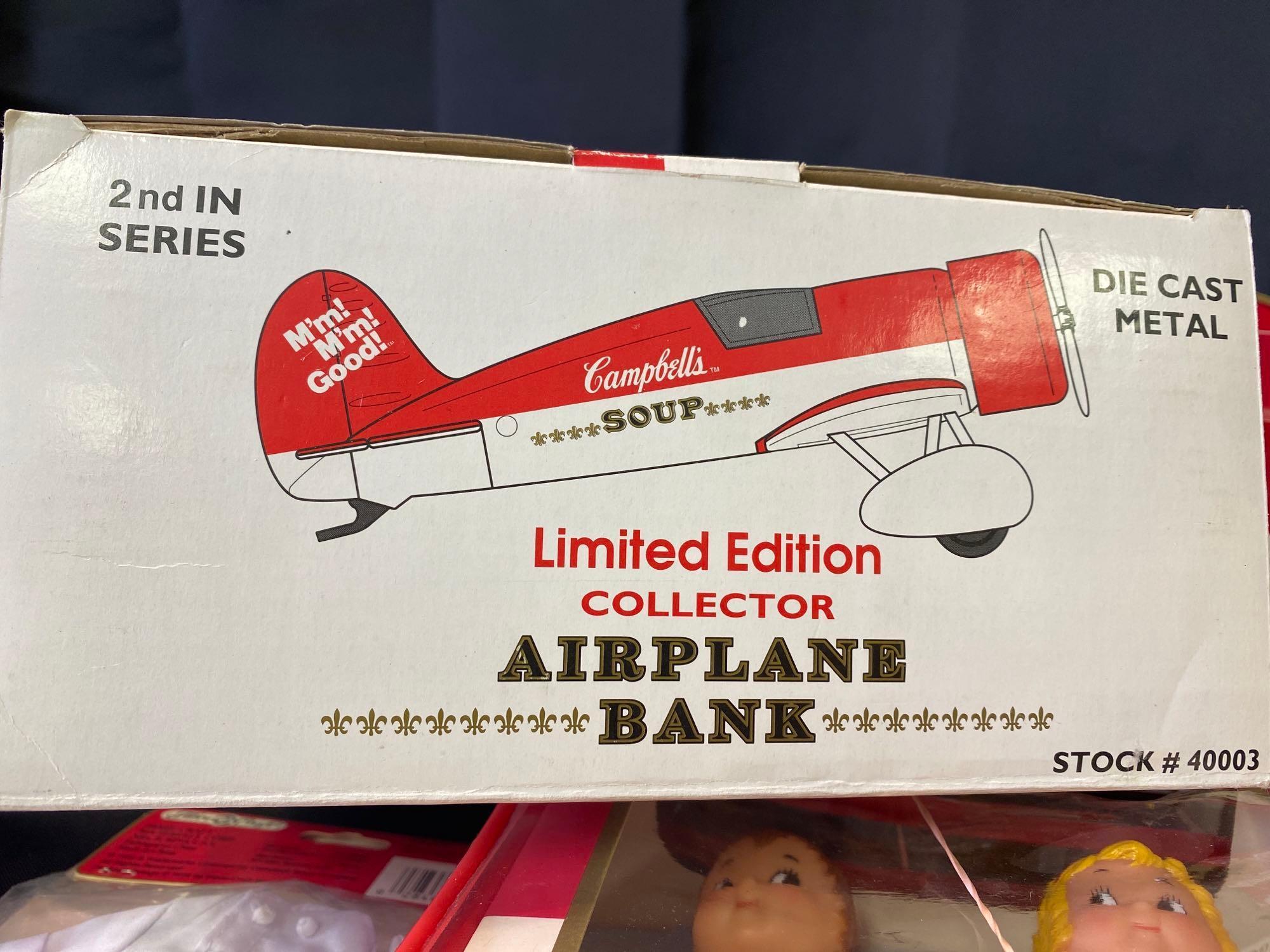 Campbell's Soup Trucks, Doll, Recipe Book, Airplane Bank