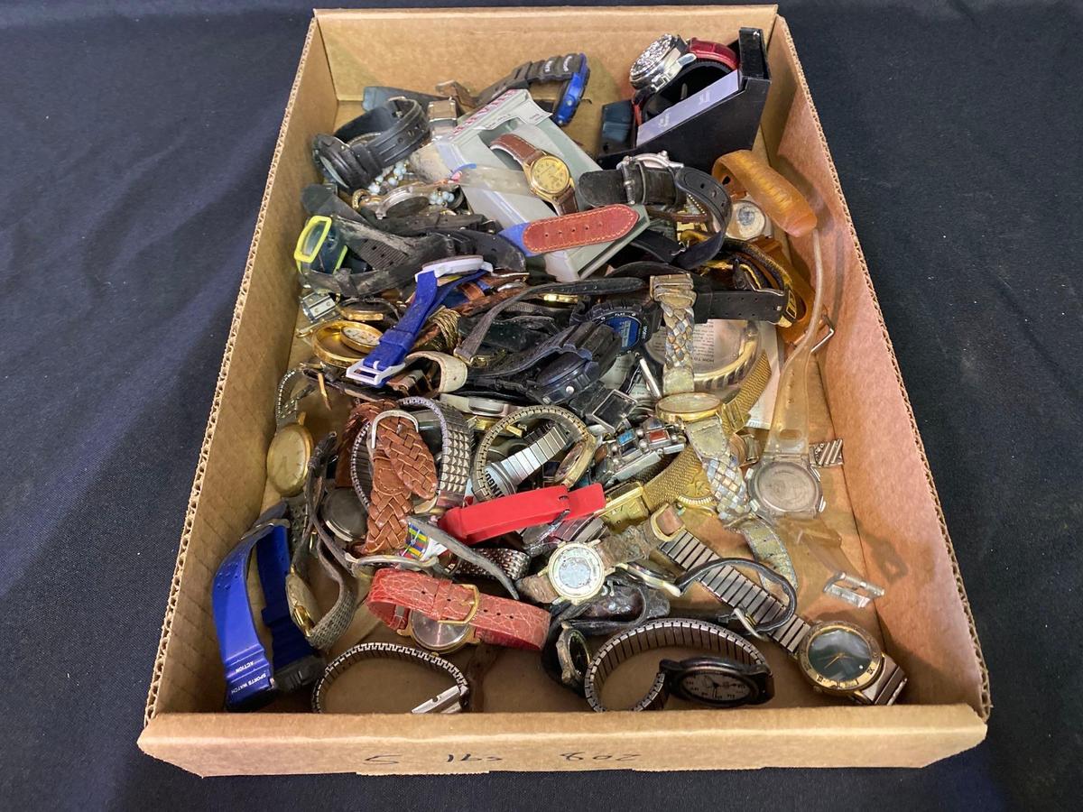 Box Full Of Wrist Watches & Parts 5lbs 8oz