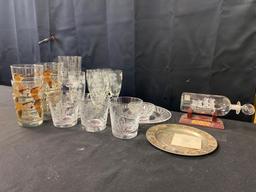 Wheel Cut Whiskey Glasses, Stemware, Ship In a Bottle