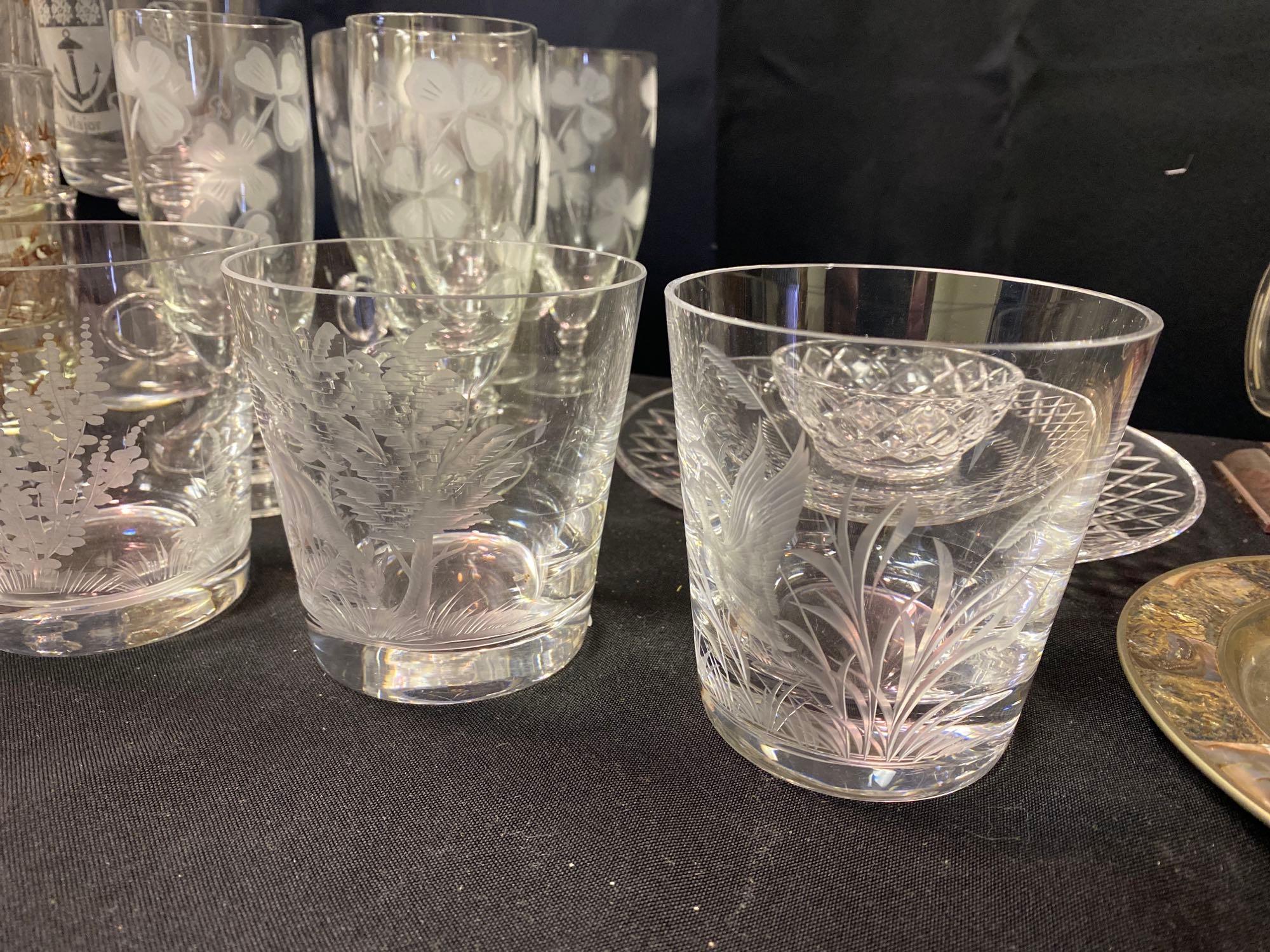 Wheel Cut Whiskey Glasses, Stemware, Ship In a Bottle