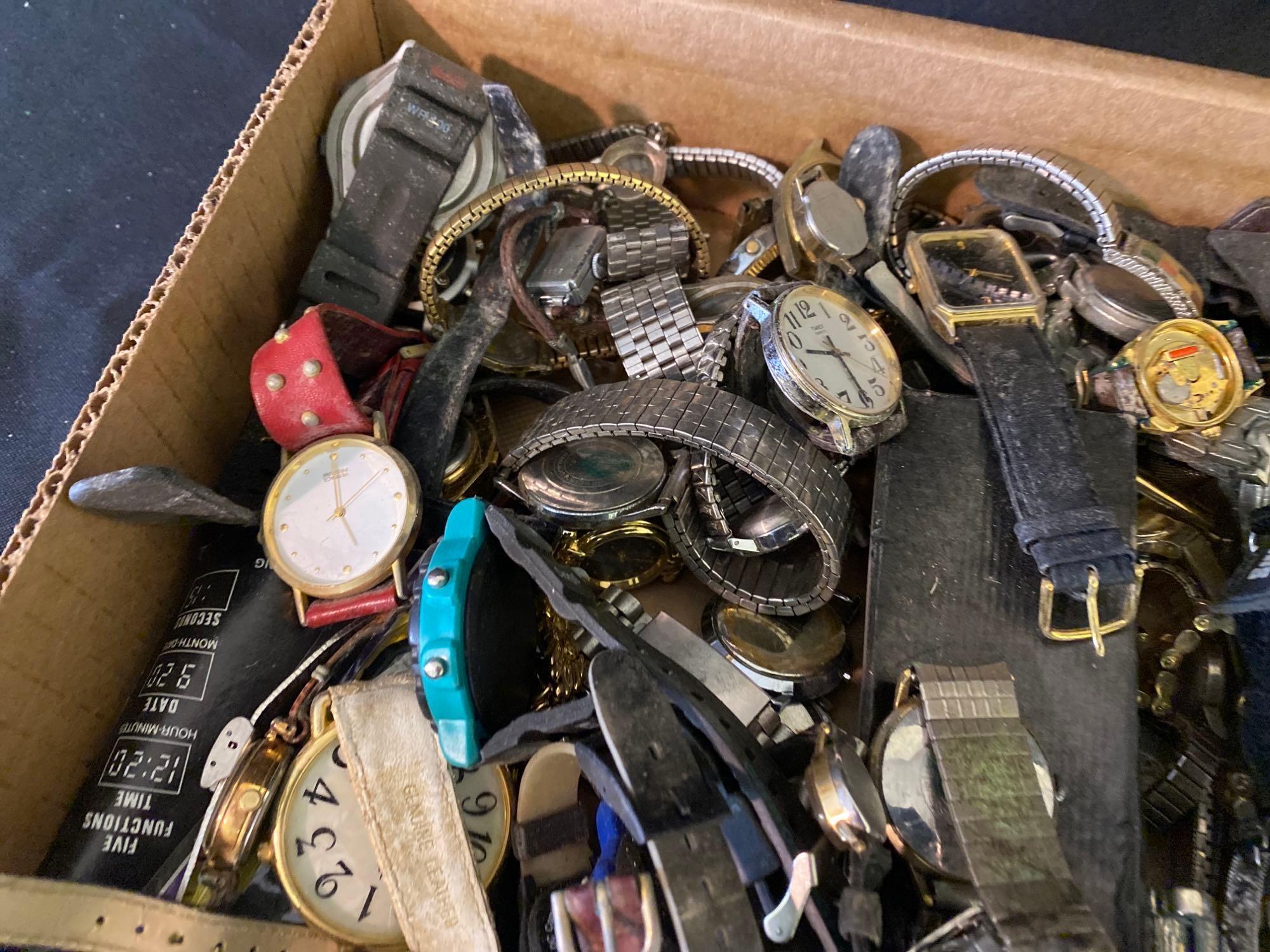 Box Full Of Wrist Watches & Parts 6lbs 14oz