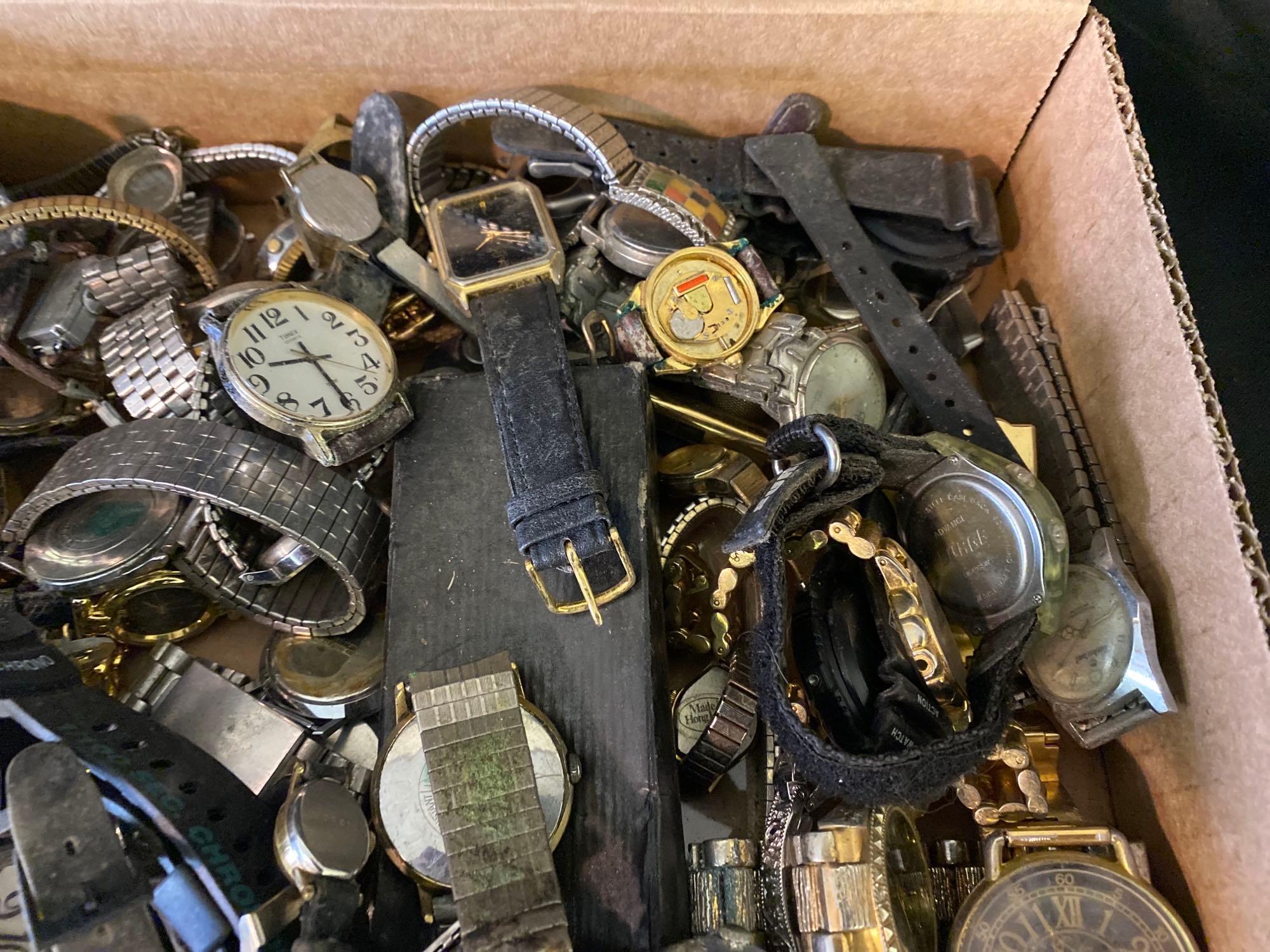 Box Full Of Wrist Watches & Parts 6lbs 14oz