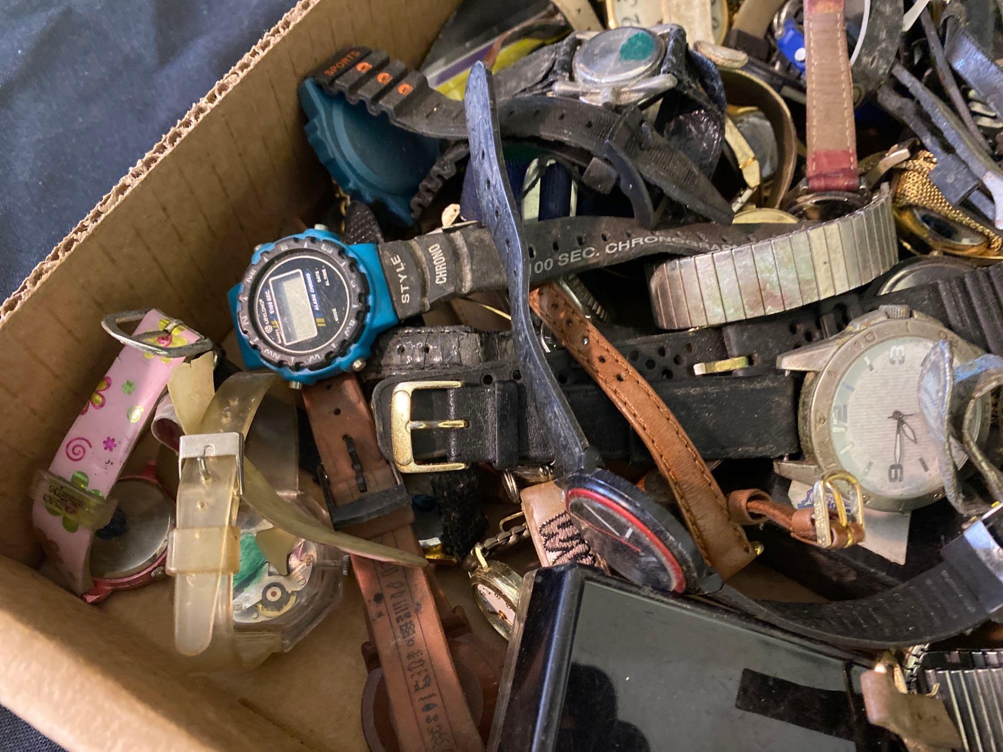 Box Full Of Wrist Watches & Parts 6lbs 14oz