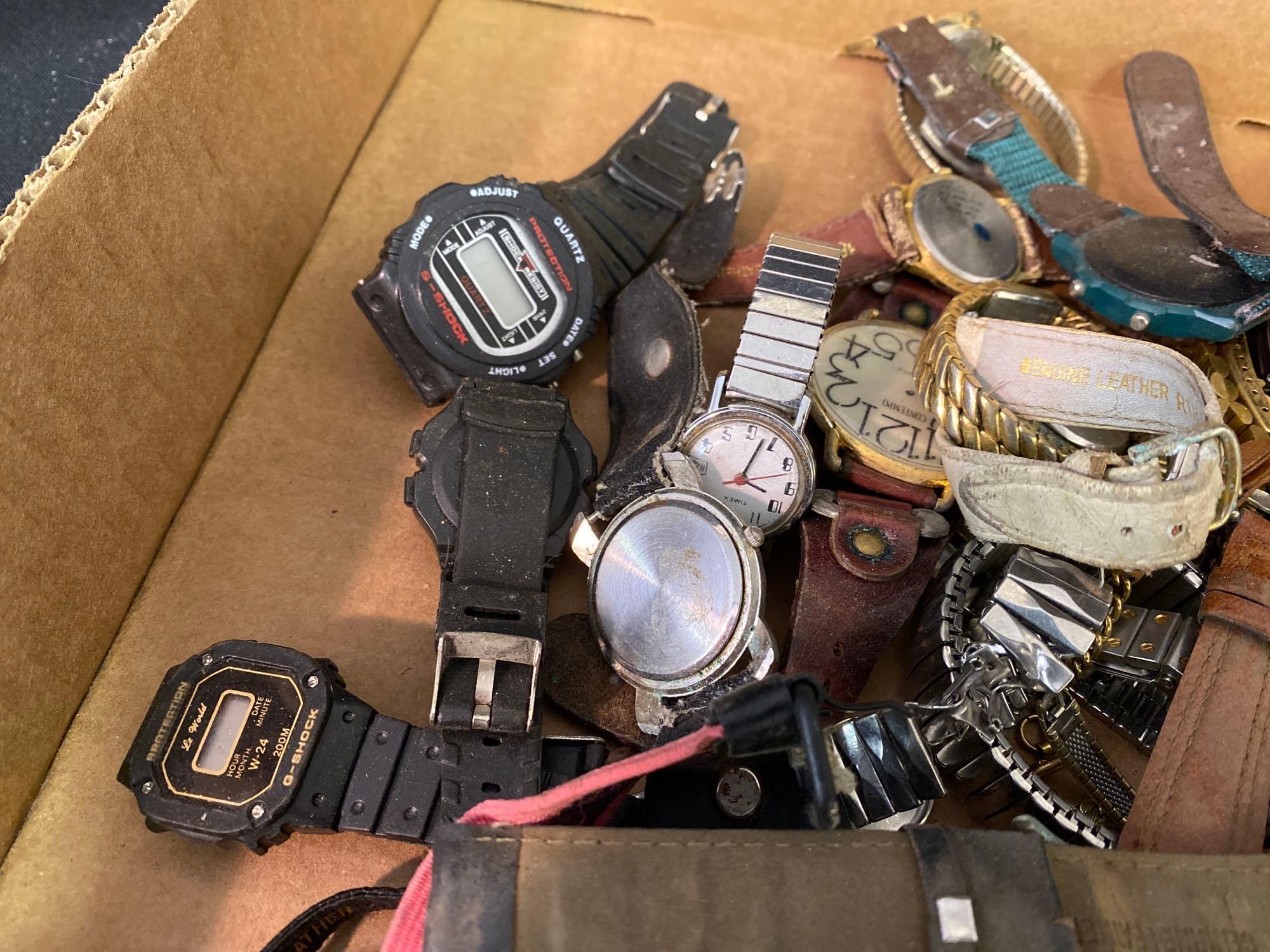 Box Full Of Wrist Watches & Parts 4lbs 4oz