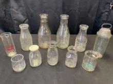 Milk bottles, milk mixers, small jars