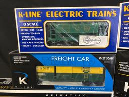 (6) K Line Box Cars, Coal Hopper with Loader, Classic Crane Car