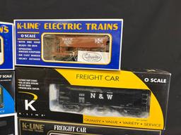 (6) K Line Box Cars, Coal Hopper with Loader, Classic Crane Car