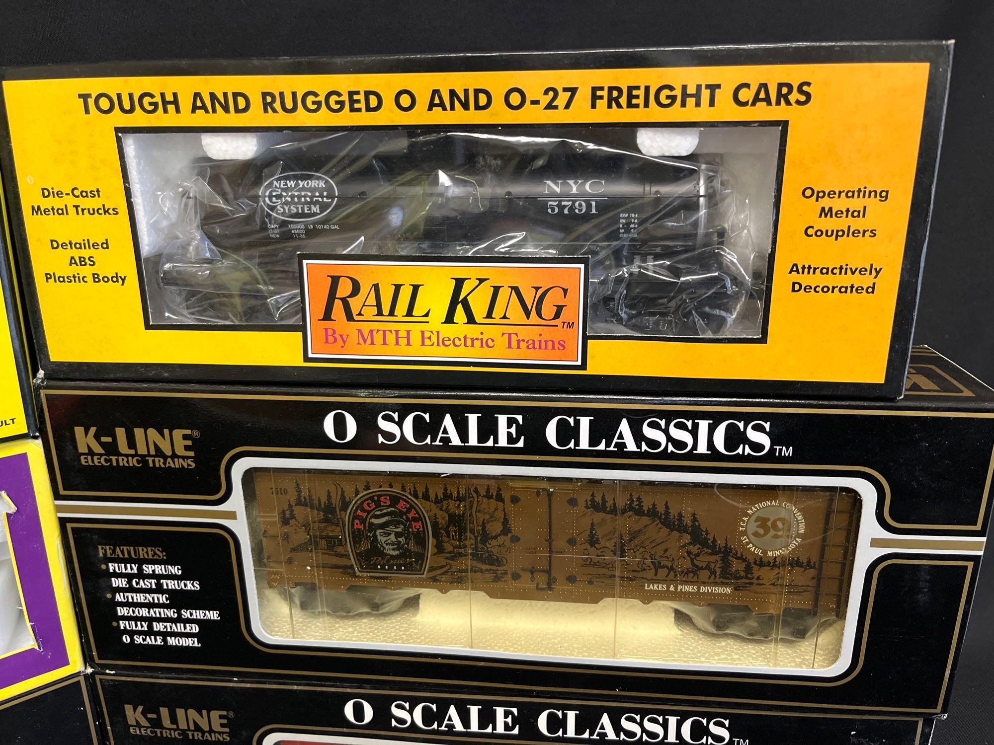 (6) K Line Freight Cars, Flat Car, Crane Car, Tank Car